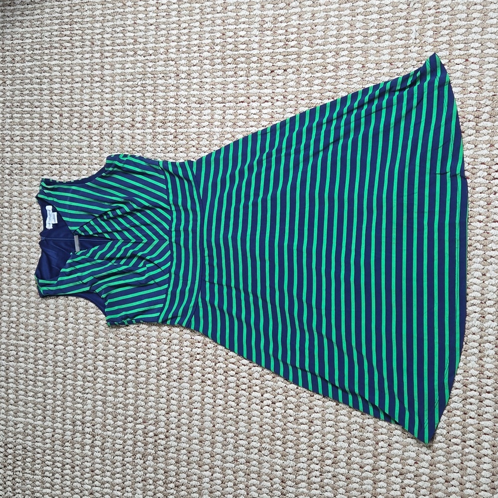 Liz Claiborne Dress Striped Green Blue Size 6 Dress Top Zipper on Back
